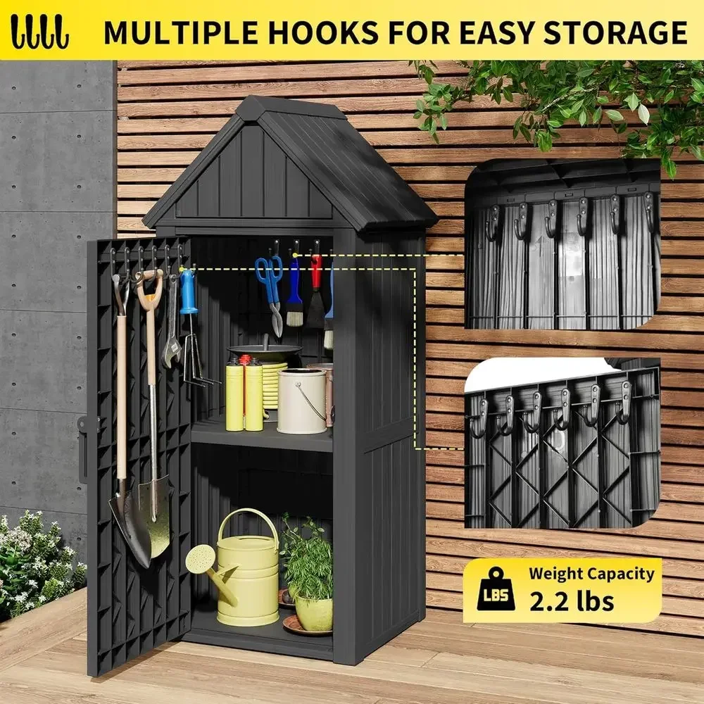 Durable Outdoor Resin Shed with Removable Shelves, Lockable, Weather-Resistant - Ideal for Patio, Lawn, and Garden (Black)