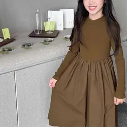 Spring Girl's Dresses Base Long Sleeved Simple And Fashionable Dress Princess Underlay Dress 2024 Autumn and Winter Clothing