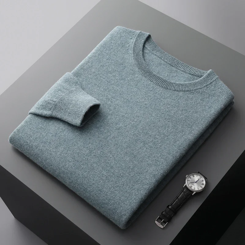 

New round neck wool sweater men's solid color knit loose pullover bottoming wool men's pullover solid color casual fashion tops