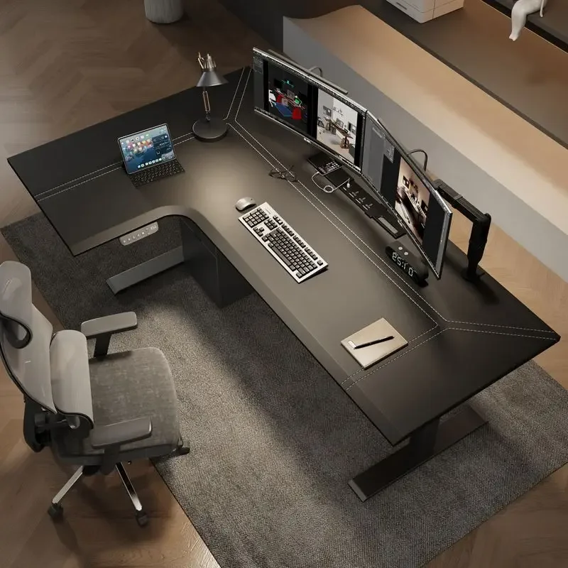 Corner electric lifting table L-shaped corner leather workbench desk home e-sports computer desk