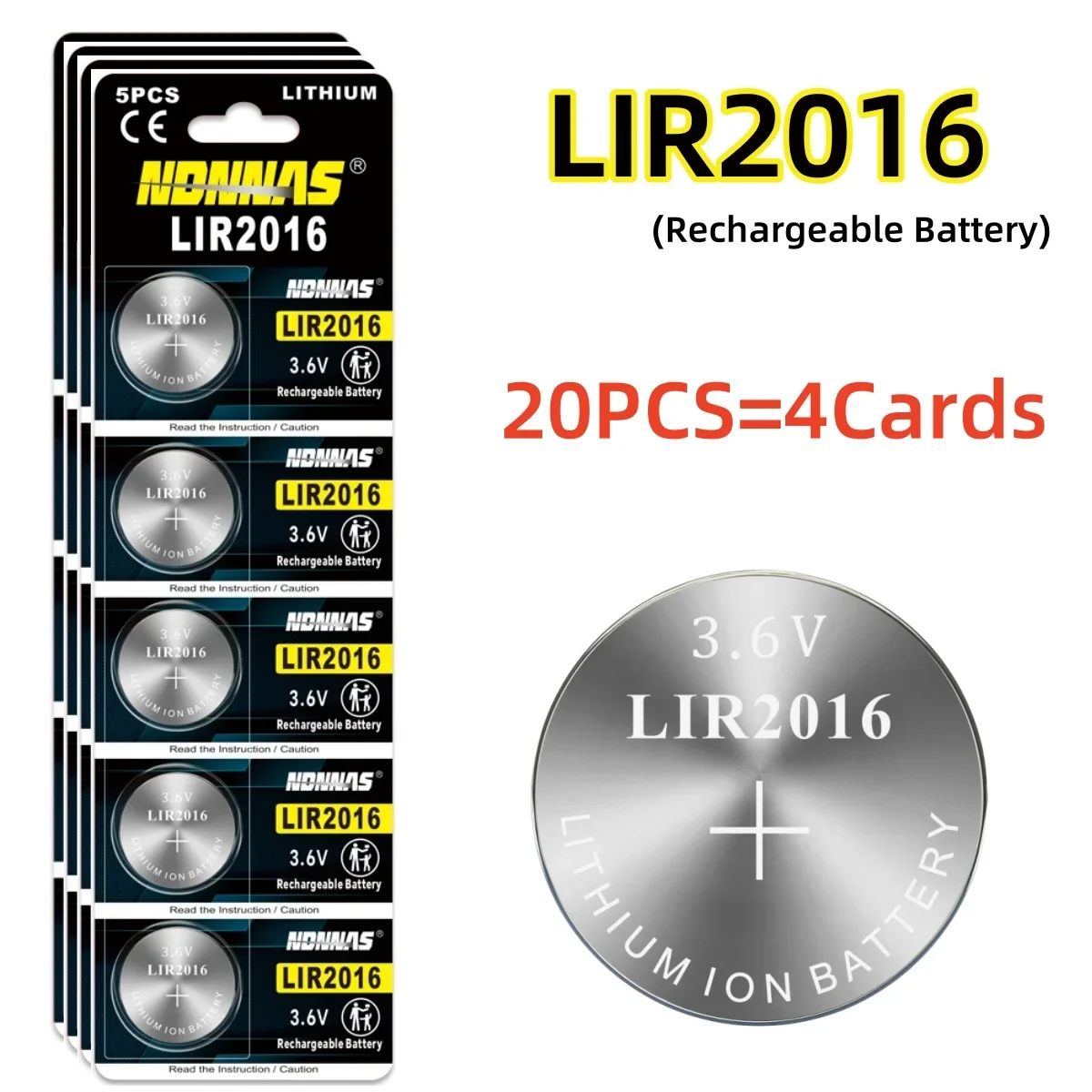 5-60pcs LIR2016 rechargeable battery 3.6V lithium-ion replaces CR2016 for car remote control key anti-theft device
