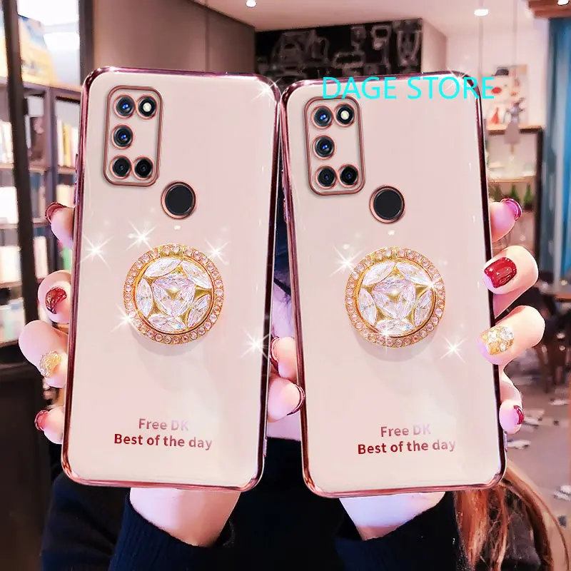 For Realme 7i / C17 / 7 Pro Electroplated Case Bling Crystal Holder Cover Soft TPU Back Cover