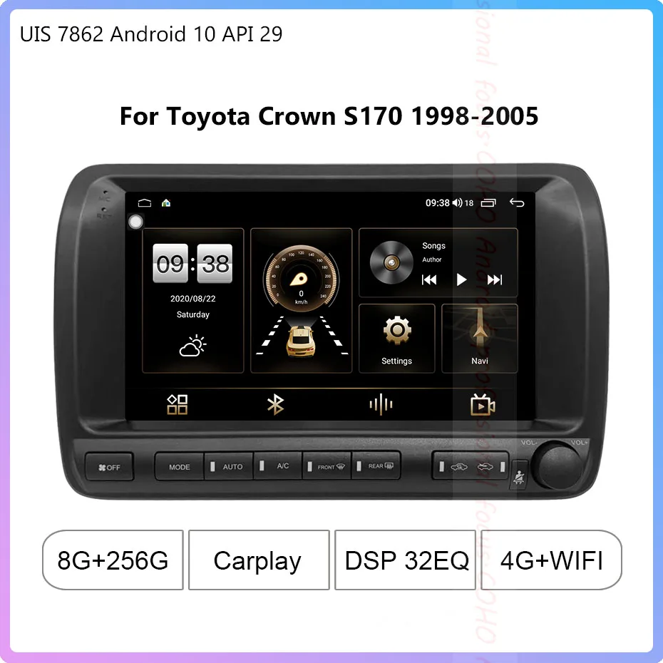 

For Toyota Crown S170 1998-2005 1280*720 Resolution UIS7862 Octa-core 8+256gb Car Navigation CarPlay Car Radio Multimedia Video