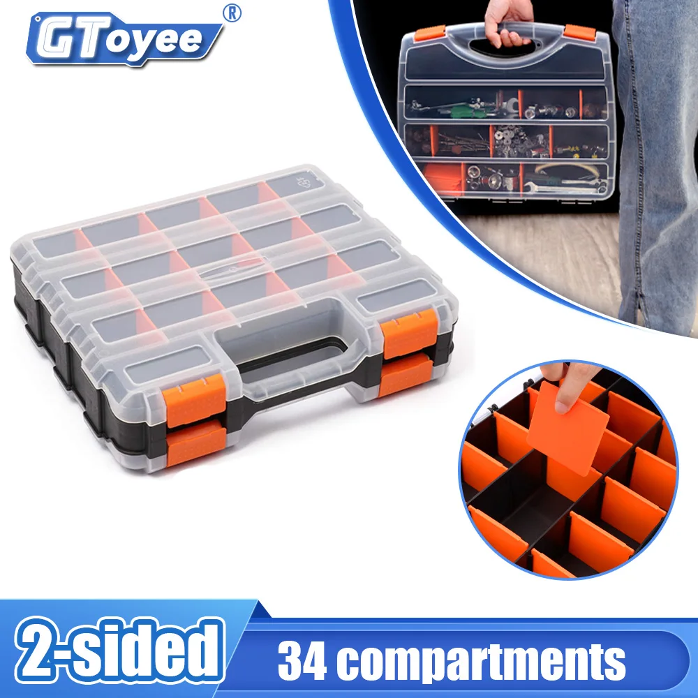 Double Side Tools Organizer Customizable Removable 34-Compartment Hardware Box Storage Excellent for Screws Nuts Small Parts