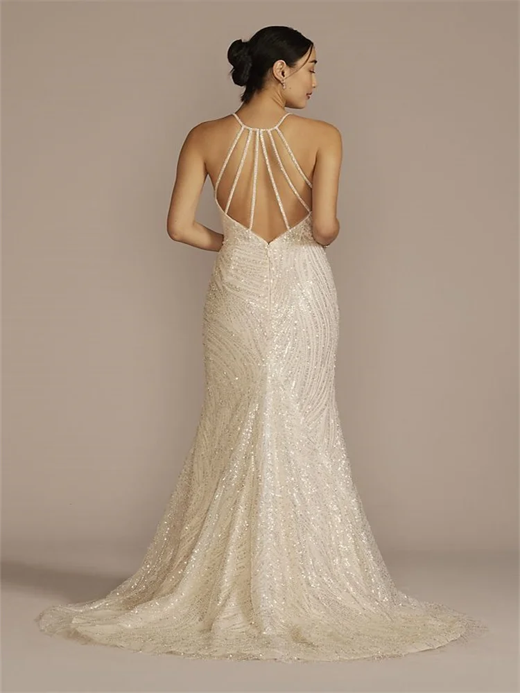 Sirena/tromba splendidi abiti da sposa Sweep Train Sweep con fiocco e Appliques di perline abiti da sposa per le donne