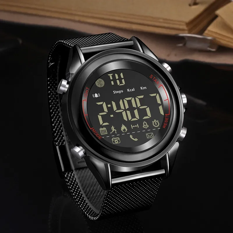 Reloj inteligente ultrafino con pantalla redonda, reloj despertador con Bluetooth, podómetro IOS Andrews, reloj inteligente deportivo de acero noctilucente para exteriores