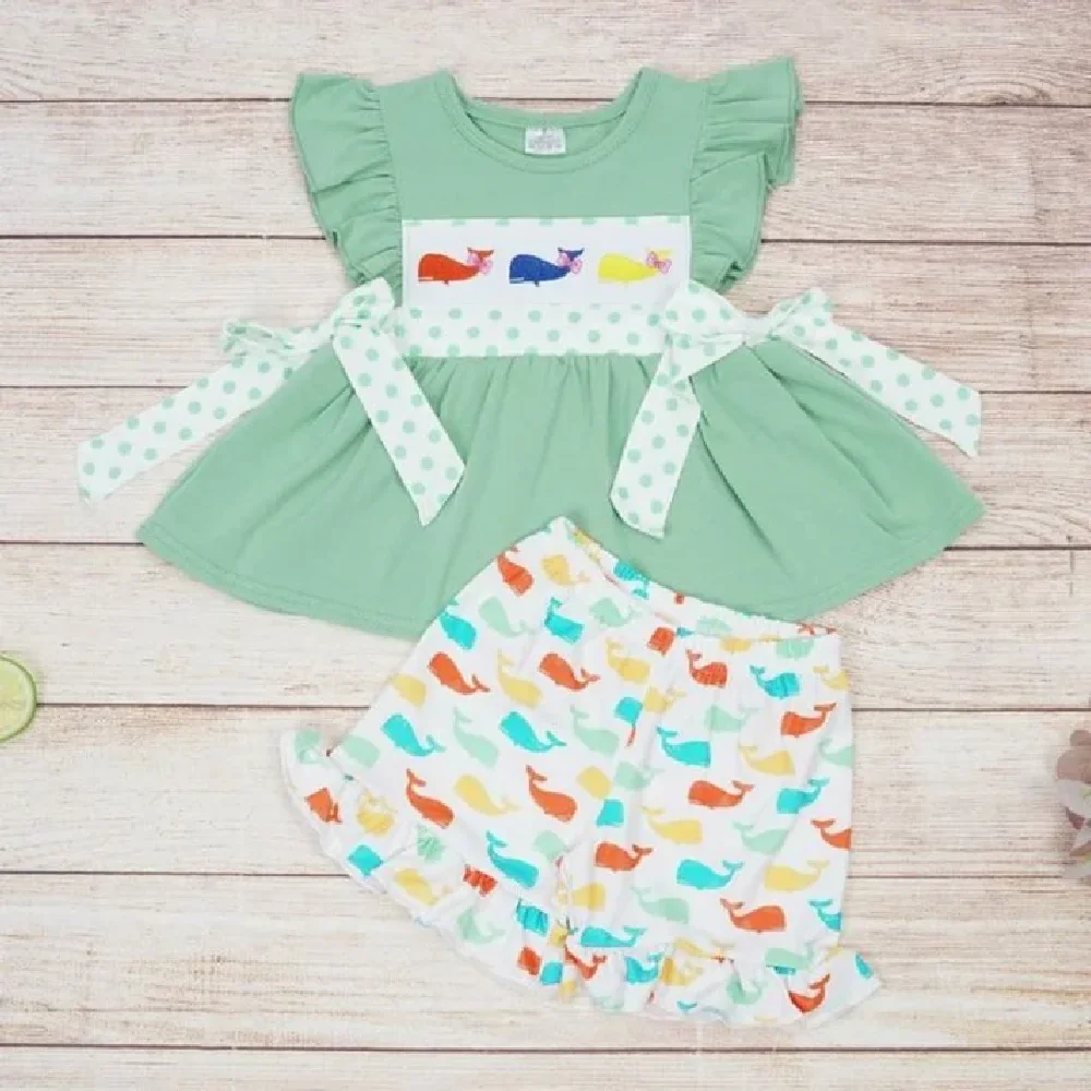 

Baby Girls Whale Flutter Tunic Top Ruffle Shorts Clothes Sets