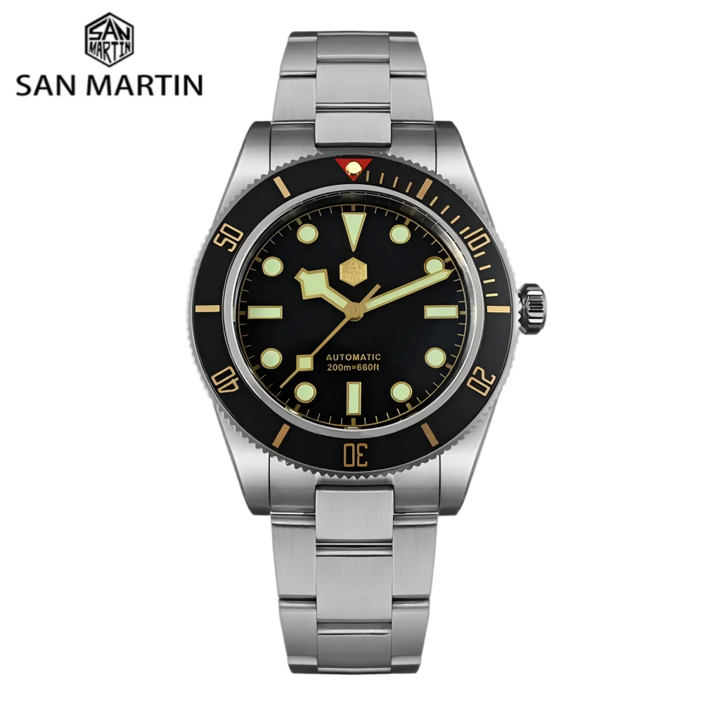 San Martin 40mm NH35 Automatic Men Diving Watch 20ATM Waterproof BB58 Sapphire Wristwatch BGW-9 C3 Luminous Reloj SN0008C/D