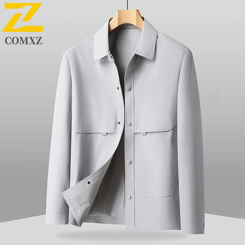 COMXZ New Jacket Men Versatile Business Casual Notch Lapel Coat Outdoor Sport Autumn Lightweight Stylish Office Daily Wear