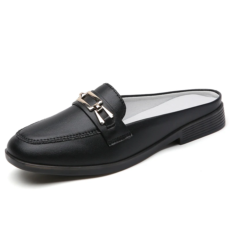 

Luxury Brand Shoes Half Shoes for Women Leather Casual Loafers Slip on Shoes Flats Mules Ladies Summer Fashion Footwear