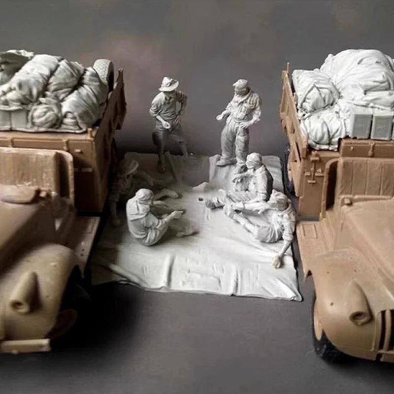 Hochwertiges 1:35-Modell aus gegossenem Harz, nordafrikanisches Personal. Nehmen Sie eine Mittagspause für 6-Personen-Modellbausatz, unbemalt