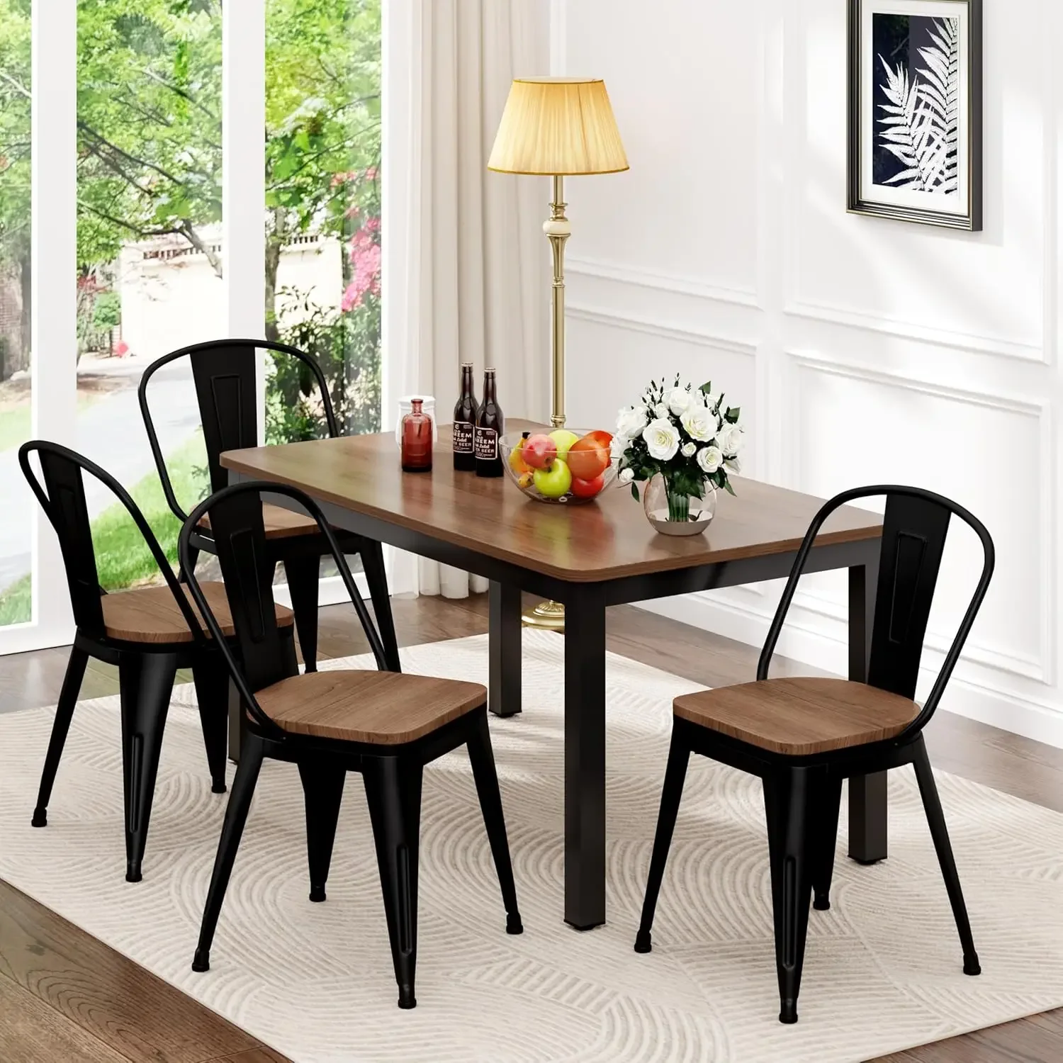 Set of 4,Arlunar Farmhouse Chairs Black Dining Room Chairs Stackable with Back and Wooden Seat bar stools