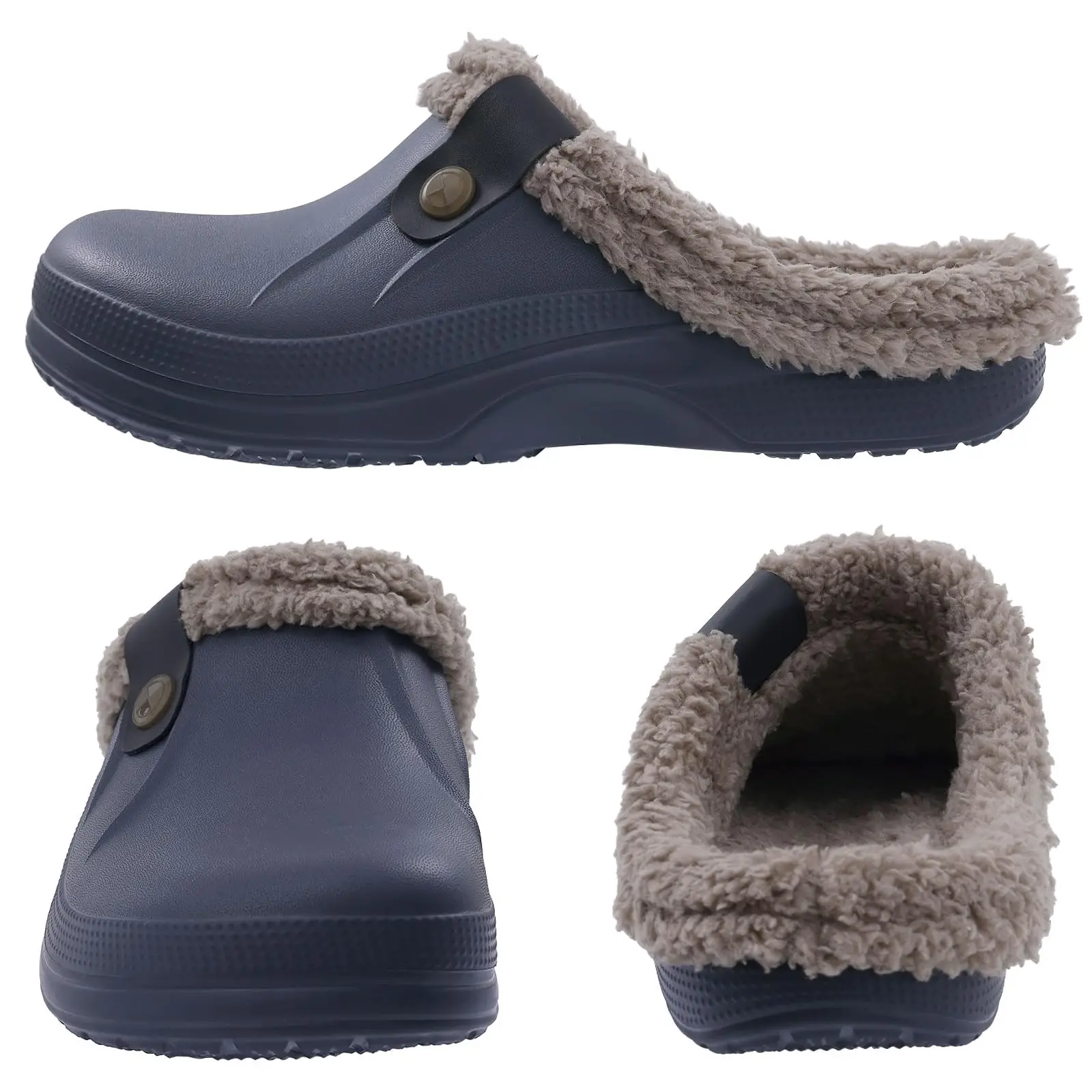 Lächeln Winter Pelz Gefüttert Clogs Frauen Fuzzy Hausschuhe Männer Warme Hausschuhe Erwachsene Outdoor Wasserdichte Hausschuhe Komfort Garten Clogs – Detail 12