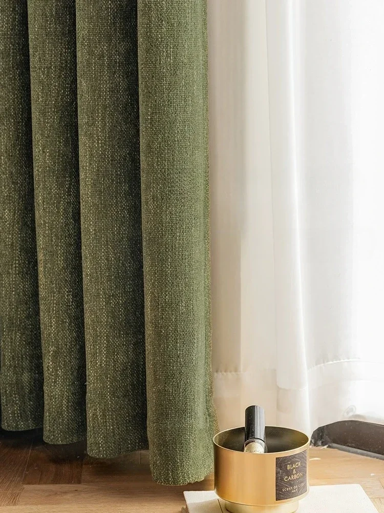 American Retro Curtains Solid Color Green Cream Curtain Luxury Living Room Blackout Curtains Bedroom Minimalist Curtain Занавес