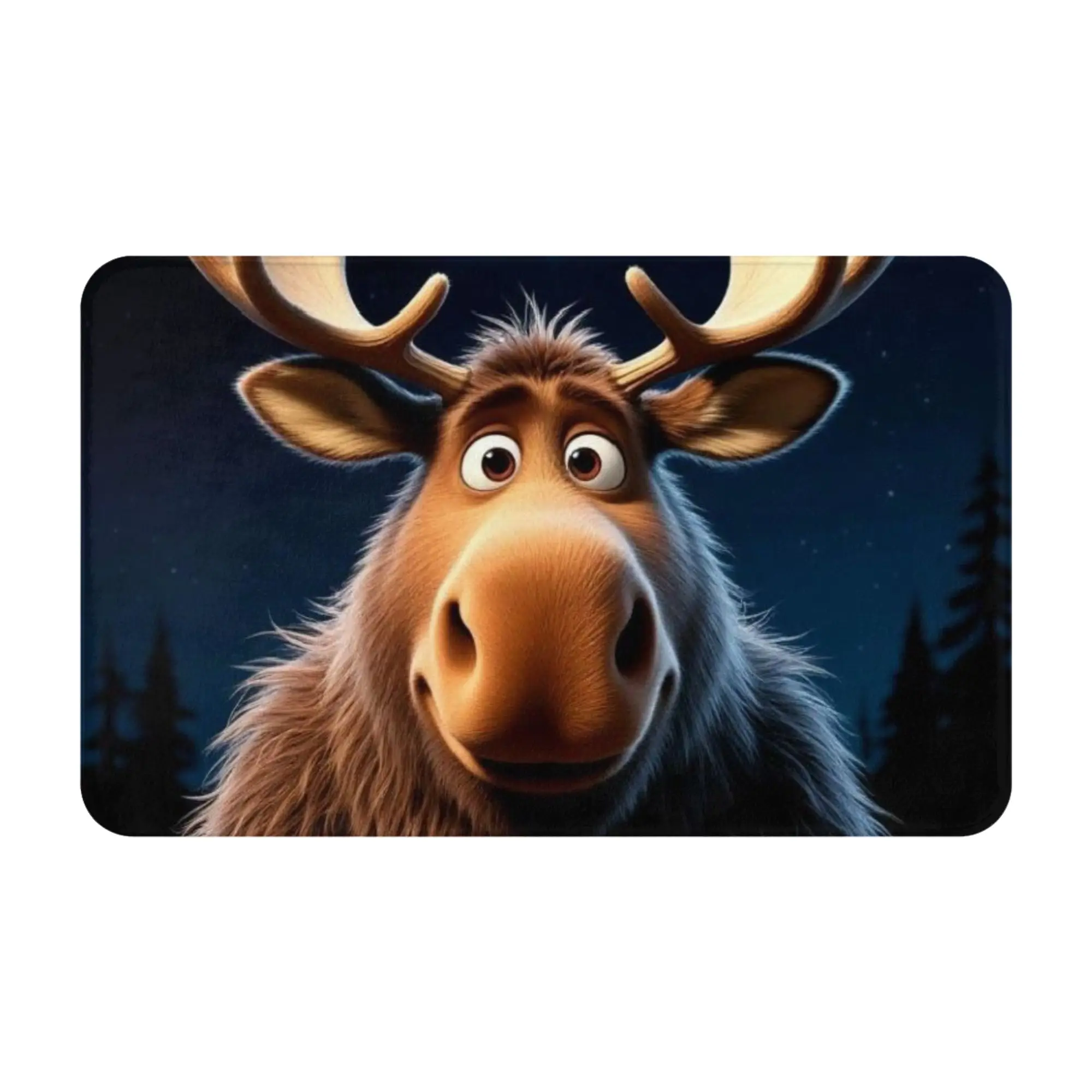 Night Moose Peeking Over Wooden Fence Anti-Slip Mat Living Room  Entrance Doormat Home Decoration