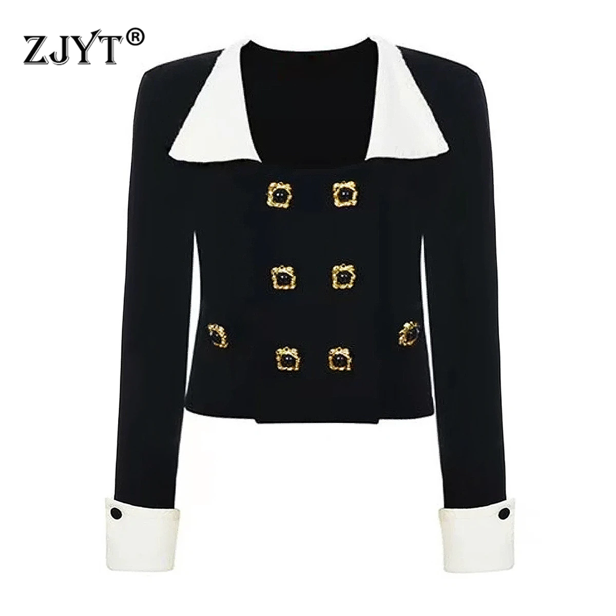 ZJYT Autumn Winter Double Breasted Buttons Sweaters Cardigan Coat Skirt 2 Piece Matching Set Fashion Black Outfit Female 2024