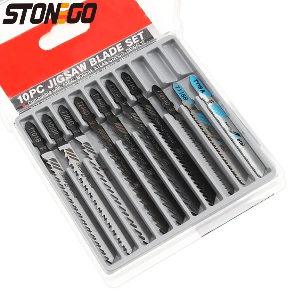 STONEGO 10PCS Metal and Steel Jigsaw Blade Set for Cutting Plastic and Wood Compatible with Reciprocating Saws Woodworking Tools