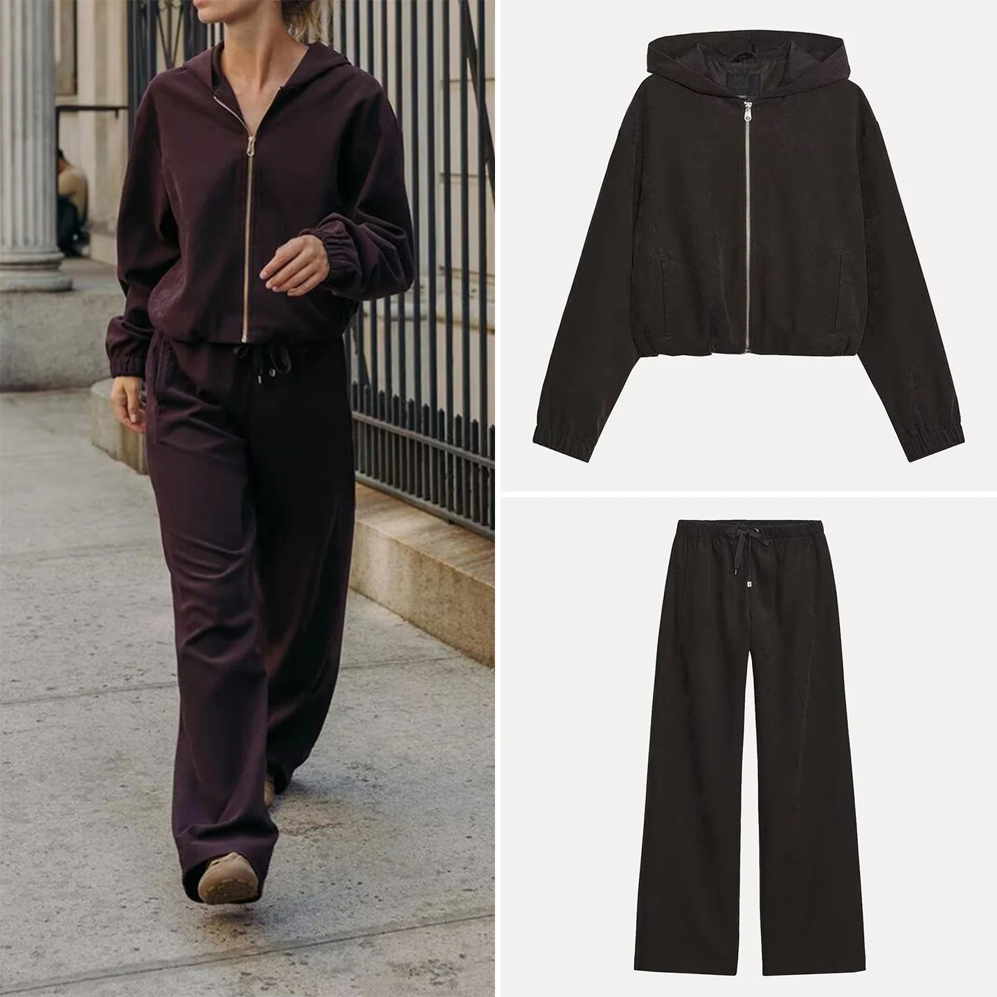 

Fall 2025 Women's Faion Pilot Jaet Coat with Hat Long Pants Two-Piece Set Long Sve Adult All-Season Wear Z Brand