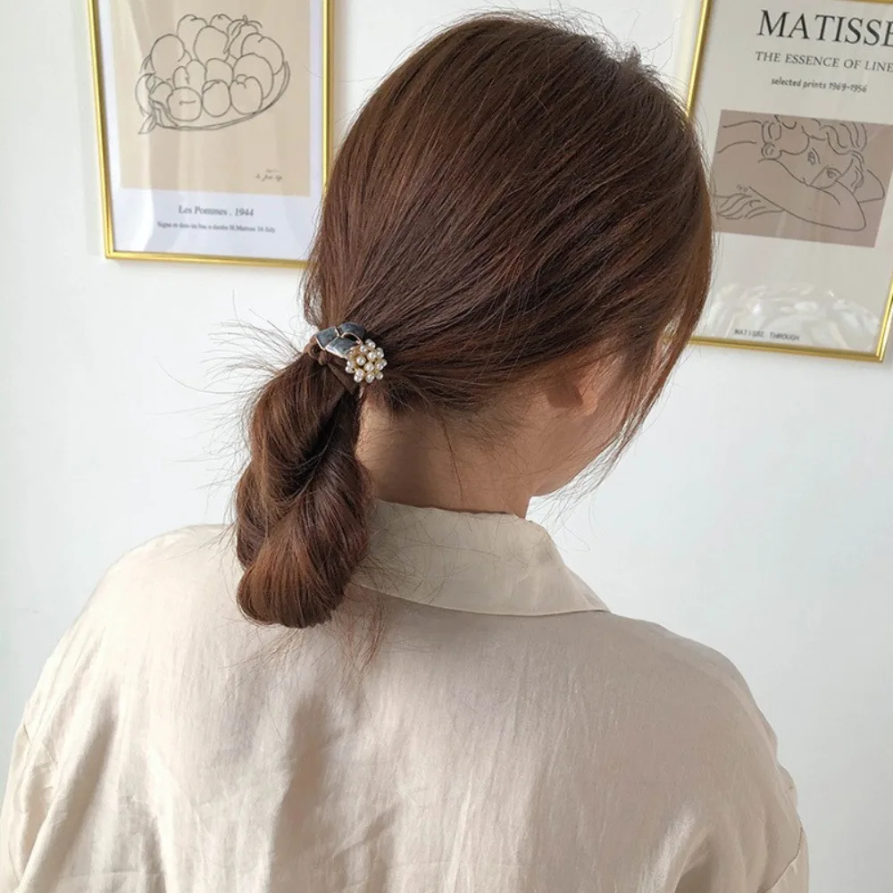 Mineral Stone Pearl Headband Double Layer Knotted Minimalism Japanese Hairband High Elastic Tie Hair Rubber Band