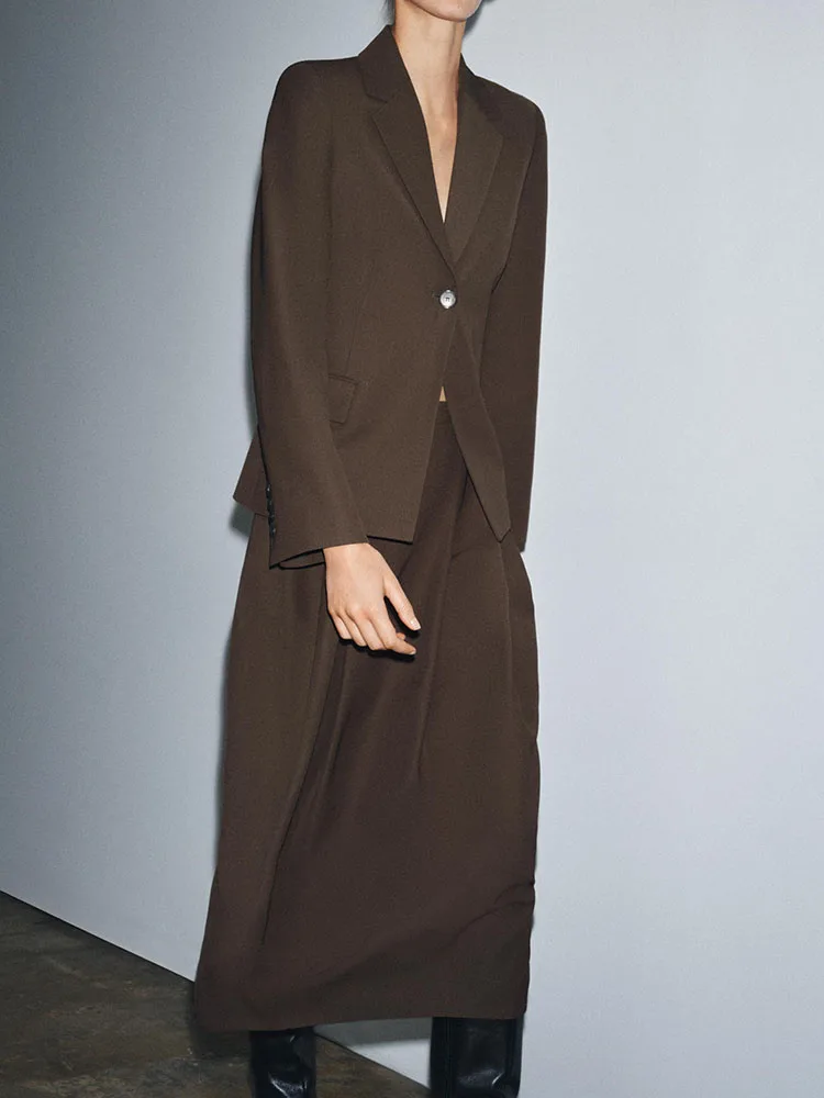 

Faionable Winter 2025 Women's Suit Jaet Ele Pleated Skirt New Arrival Commute Sle Long Sve Button Closure Ladies