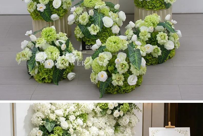 Künstliche Blumenkugel Grün-Weiß Hochzeitstisch-Dekoration Rose Hortensie Blumenarrangement für Party Bankett Event Heim-Deko – Detail 6