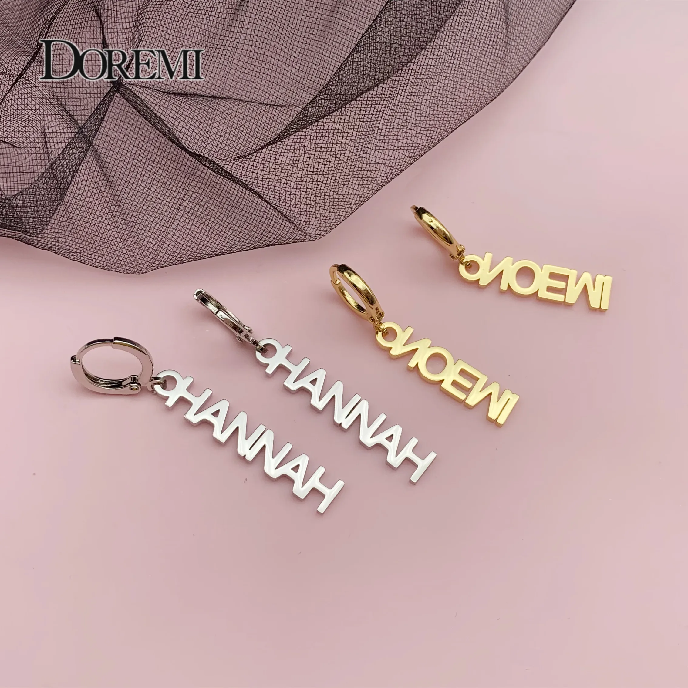 

DOREMI Stainless Steel Custom Name Drop Earrings For Women Personalized Any Letters Chain Eardrop Jewelry Birthday Party Gift