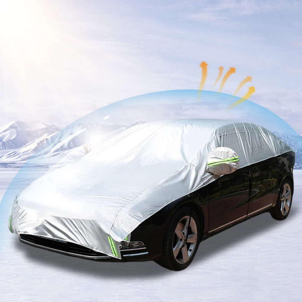 Rainproof Sunshade Cover Half Car Cover Sun UV Protection Oxford Dustproof Snowproof Car Body Cover Exterior Car Protector Cover