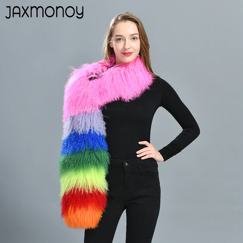 Imagem -03 - Jaxmonoy Mulheres Real Cabolsa de Pele de Ovelha Mongol Senhoras Outono Inverno Moda Luxo Natural Longo Cabelo de Ovelha Única Manga Feminino