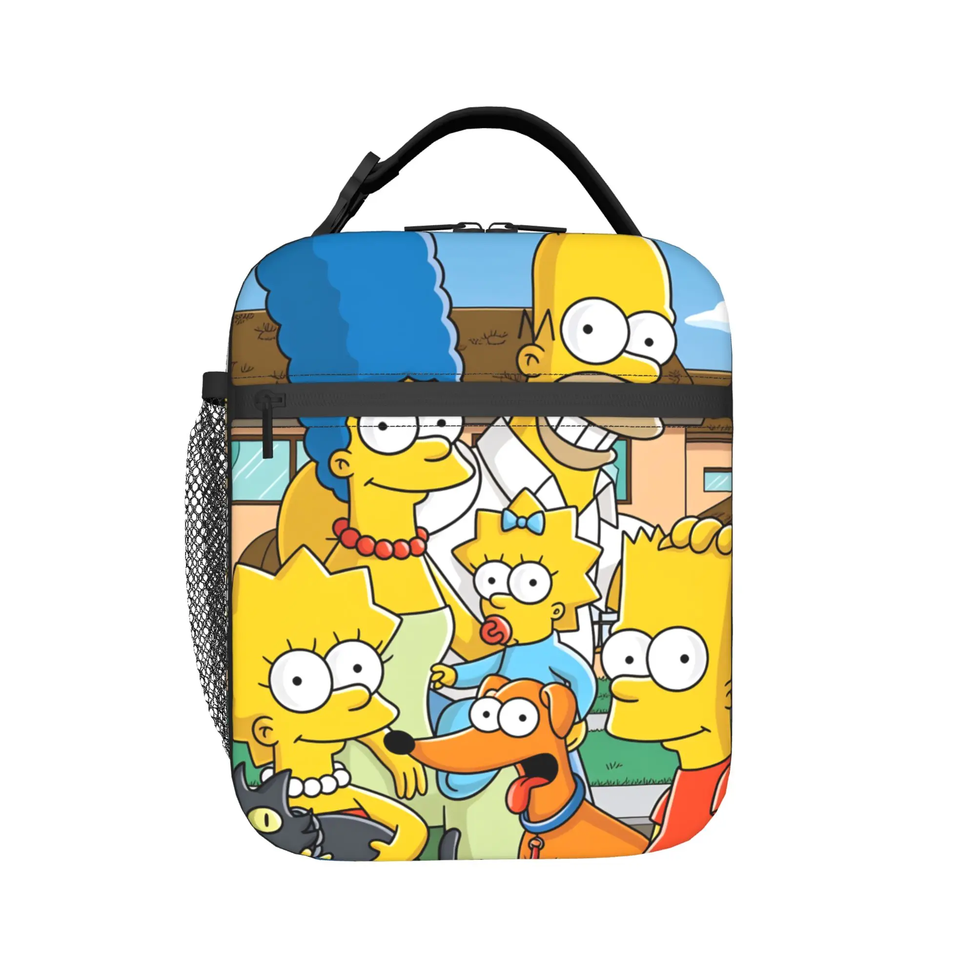 S-Simpsons Classic Family with Pets Portrait Lunch Bag Adult Design Lunch Box Retro Cooler Bag Portable Oxford Tote Food Bags