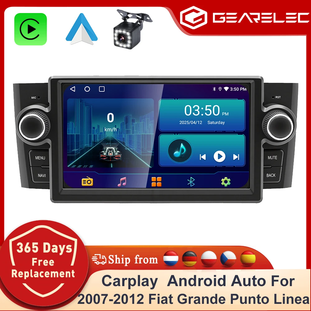 GEARELEC Android 14 Autoradio für Fiat Grande Punto Linea 2007-2012 7" Auto-Multimedia-Player GPS Carplay Auto-Radio Autoradio