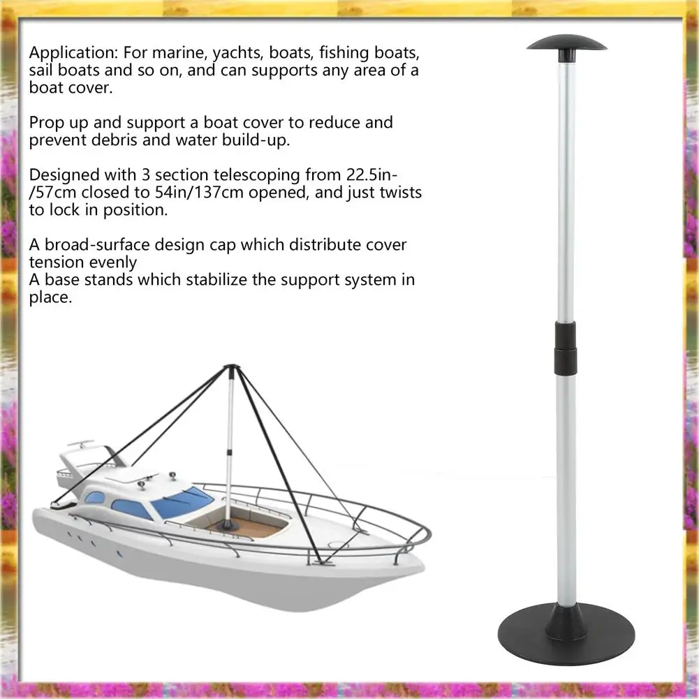 Must Have Aluminium For Yacht Sailboat Compatible Boat Cover Support Pole 3 Section Telescopic 22.5 In-54 In Adjustable Rod