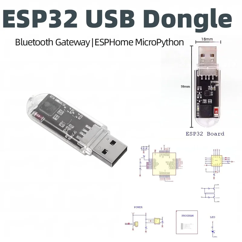 ESP32 USB Dongle Development Board Bluetooth Gateway Adapter Support ESPHome MicroPython For IoT Smart Home Project