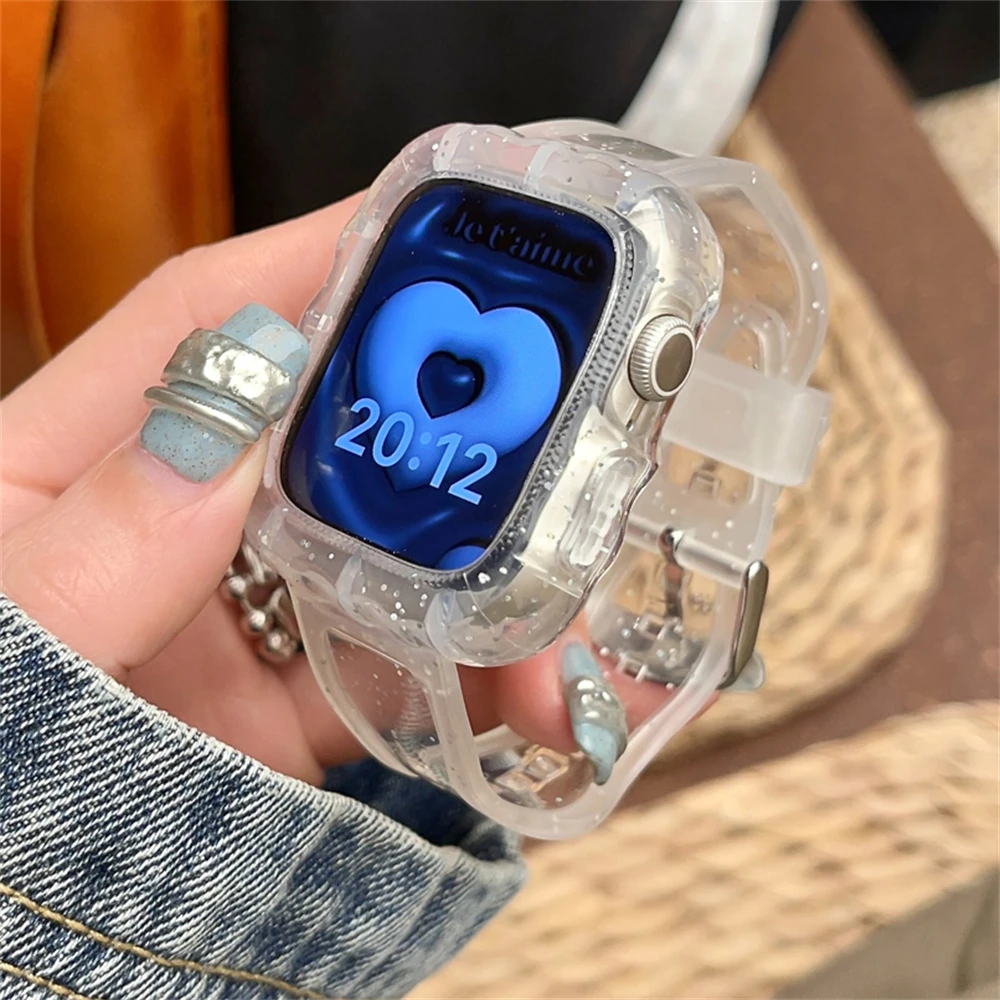 Transparent Silicone Strap for Apple Watch SE 40mm 41 38 42 44 45mm Fashion Women Clear Bracelet for iWatch Series 8 7 SE 6 5 4