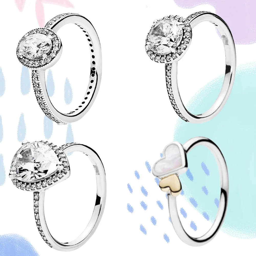 Nuevo superventas Pandora cobre blanco plateado piedra preciosa blanca anillo de mujer Moto compromiso regalo romántico