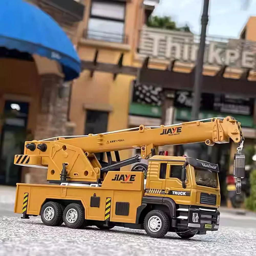 1:50 Scale Crane Truck Cars Model Toy Alloy Engineering Vehicle Pull Back Mixer Trucks Sound Light Excavator Toys for Boys Gifts