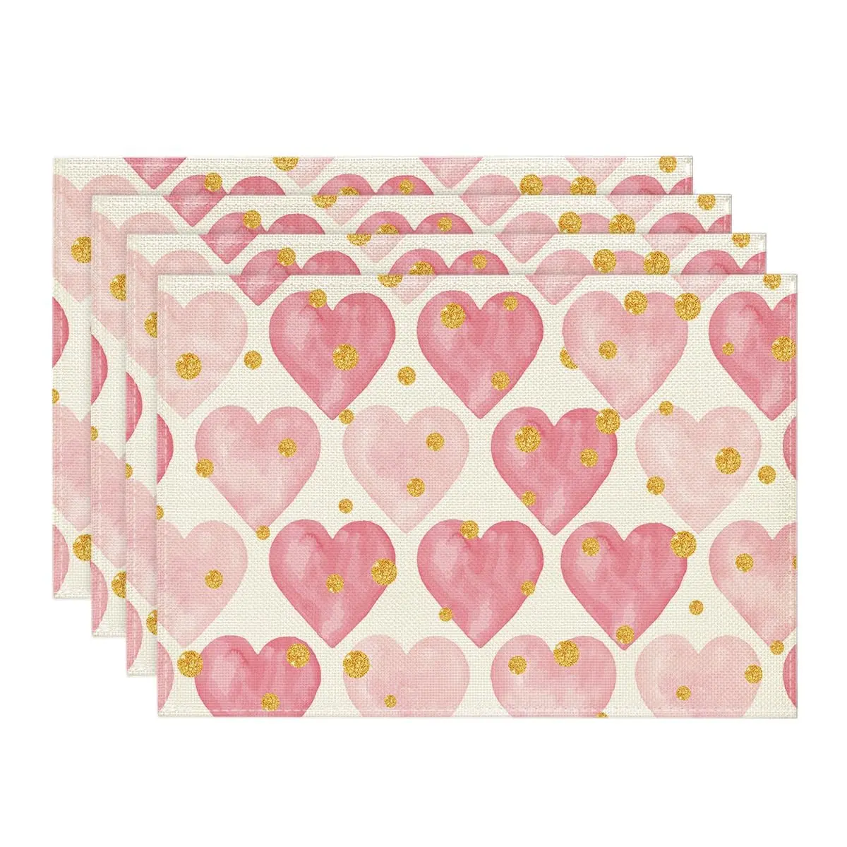 

Polka Dot Golden Heart Love Valentine's Day Placemats Set of 4, 12x18 Inch Anniversary Table Mats for Party Kitchen Dining Decor