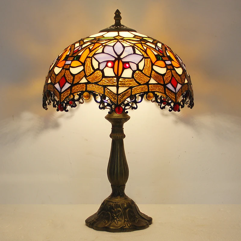 12inch Tiffany glass table lamp Dragon Tail Red Baroque Stained Glass Reading Lamp for living  bedside home decor desk light