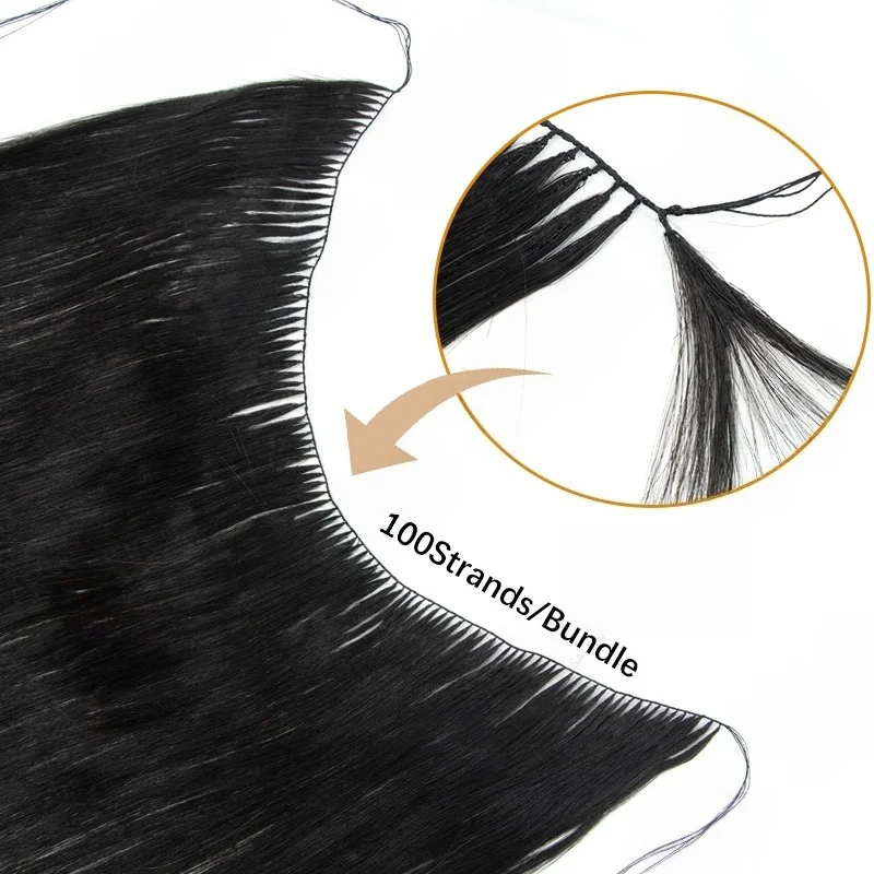 16-22 inch Non-Remy Human Hair Feather Hair Bundles Natural Fish Line Invisible Micro rings Extension Weft 100 strands