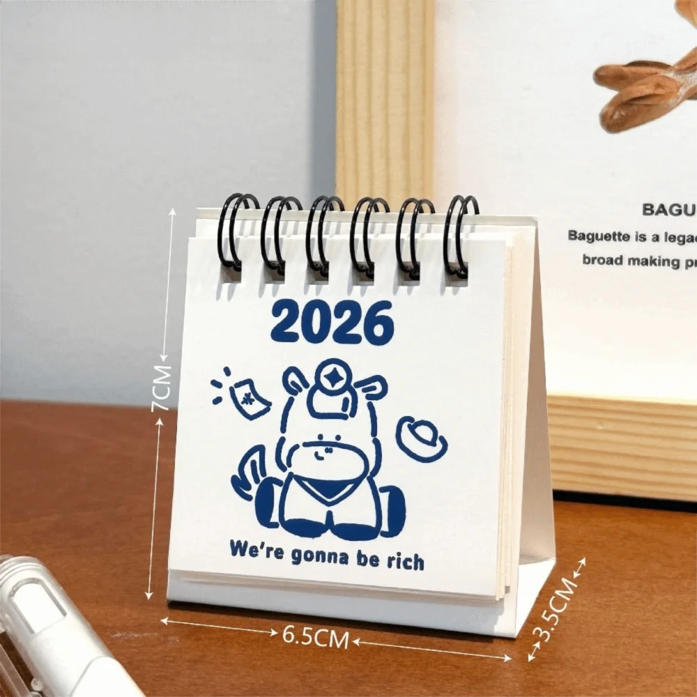 

New Mini 2026 Desk Calendar Portable Cartoon Coil Calendar Monthly Planner Office School Supplies
