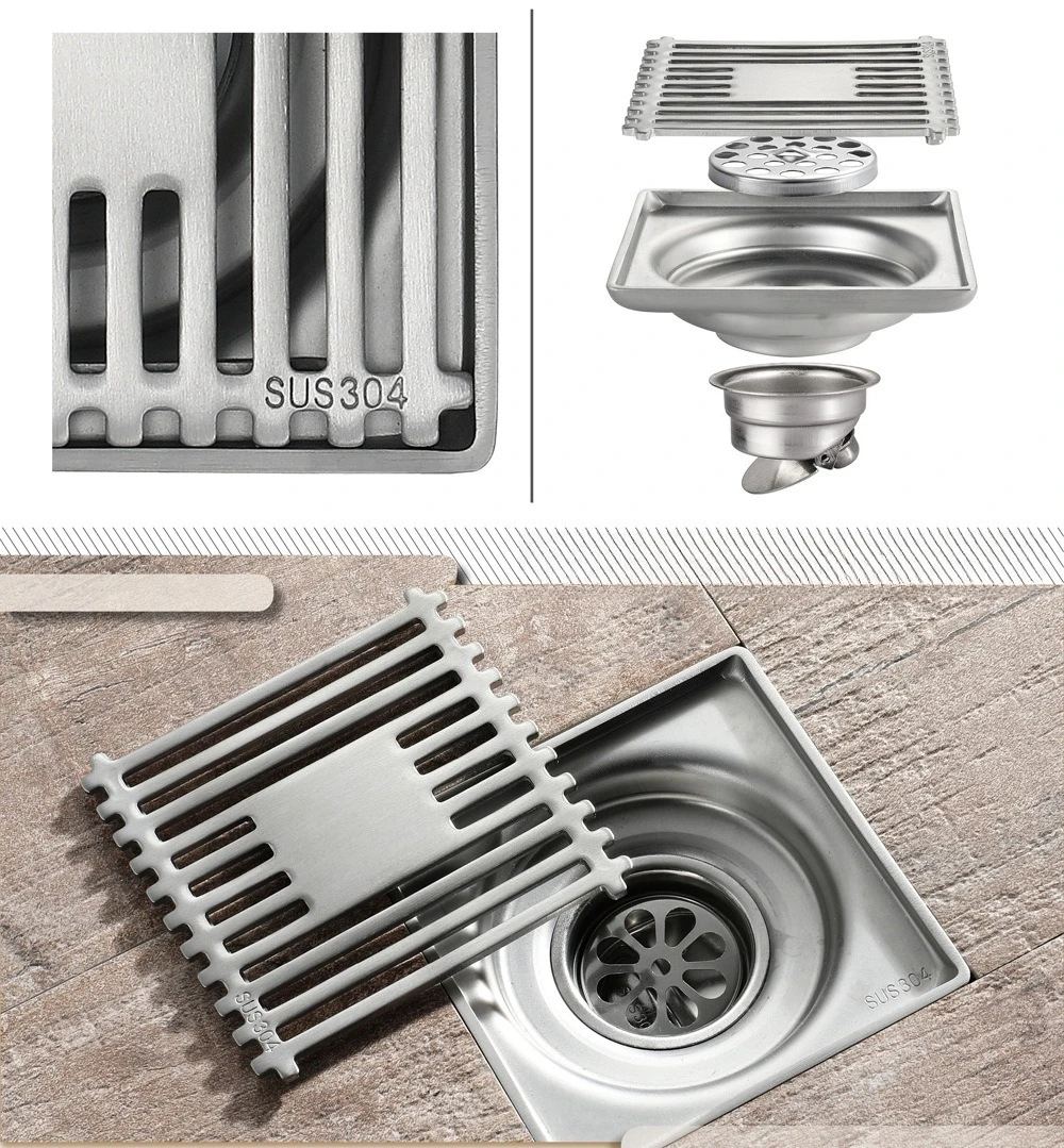 

Современная минималистичная квадратная матовая бамбуковая сетка с матовым черным сливом для ванной комнаты из нержавеющей стали с защитой от запаха