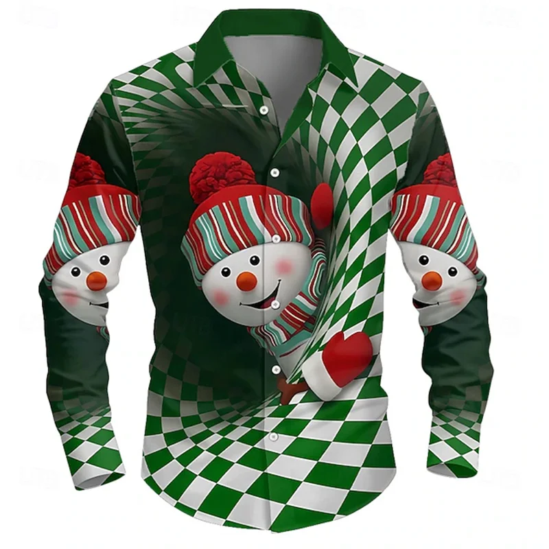 

2026 Christmas Men's Santa Claus Reindeer Christmas Shirt Button Shirt Long Sleeve Fun Outdoor Autumn Lapel 3D Printed Shirt