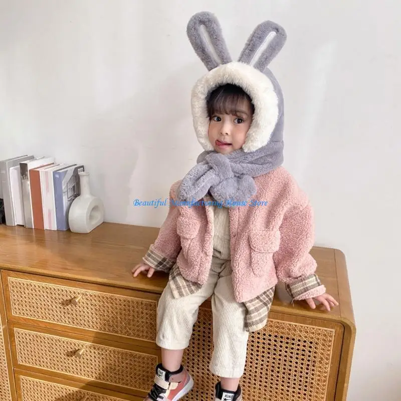 

E56A Girls Winter Hat Boys Warm Scarf Hats Kids Thick Plush Caps with Earflaps