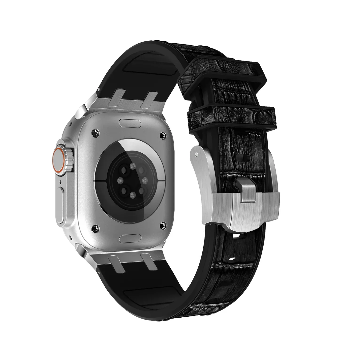 สายซิลิโคนแบบหนังสำหรับสายคาด Apple Watch 49มม. 45มม. 41มม. 44มม. 40มม. 42มม. 38มม. ชุดสร้อยข้อมือ iWatch Series 9 8 7 6 5 4 SE 3