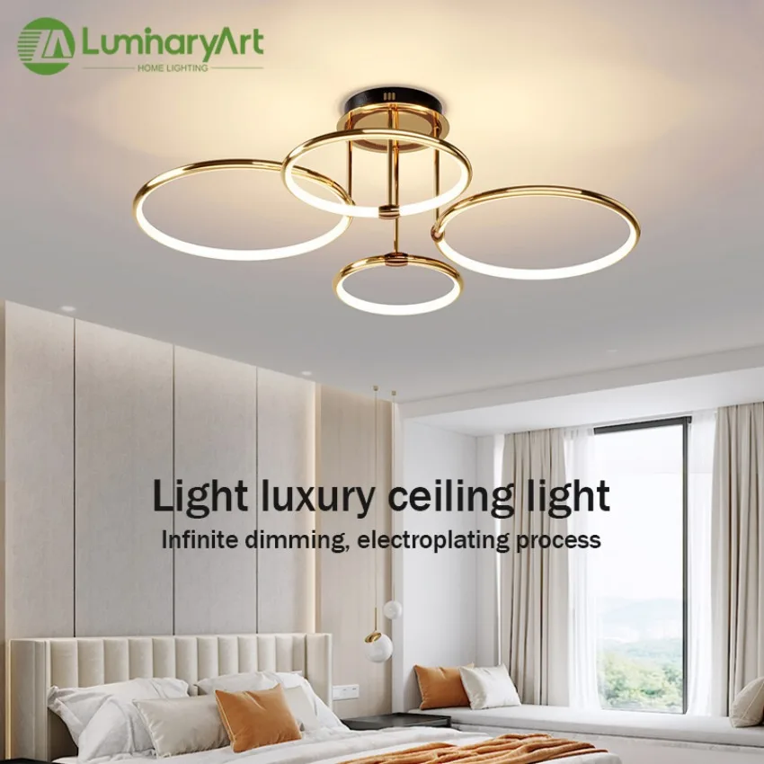 

Modern LED Ceiling Chandelier Gold Dining Room Remote Dimming Pendant Lamp Villa Living Room Bedroom Interior Decor Ceiling Lamp