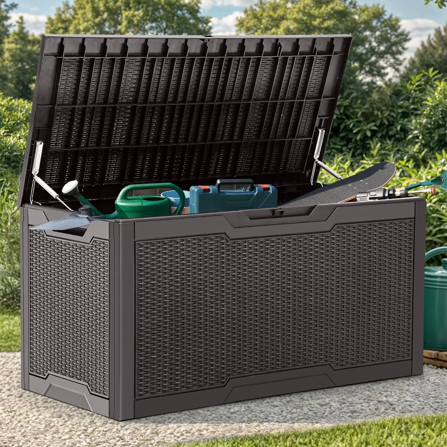 100 Gallon Resin Deck Box, Weather Resistant Outdoor Storage Boxs, Lockable Indoor Outdoor Storages, Customized