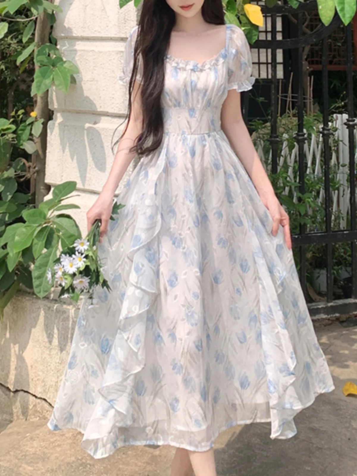 romantic chiffon dresses Theresa Chiffon Dress - Pale Blush Romantic Bouquet