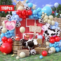110pcs Red Blue Farm Animal Themed Balloon Garland Arch Kit,suitable for Birthday Farm Themed Birthday Party Decoration Supplies
