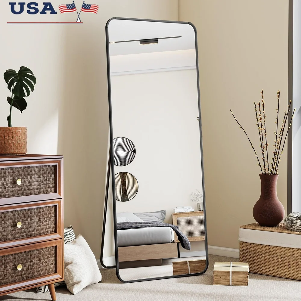 

Full Length Mirror 60x20 Rounded Corner Shatterproof Standing Leaning Wall Mount Aluminum Frame Home Bathroom Bedroom Living
