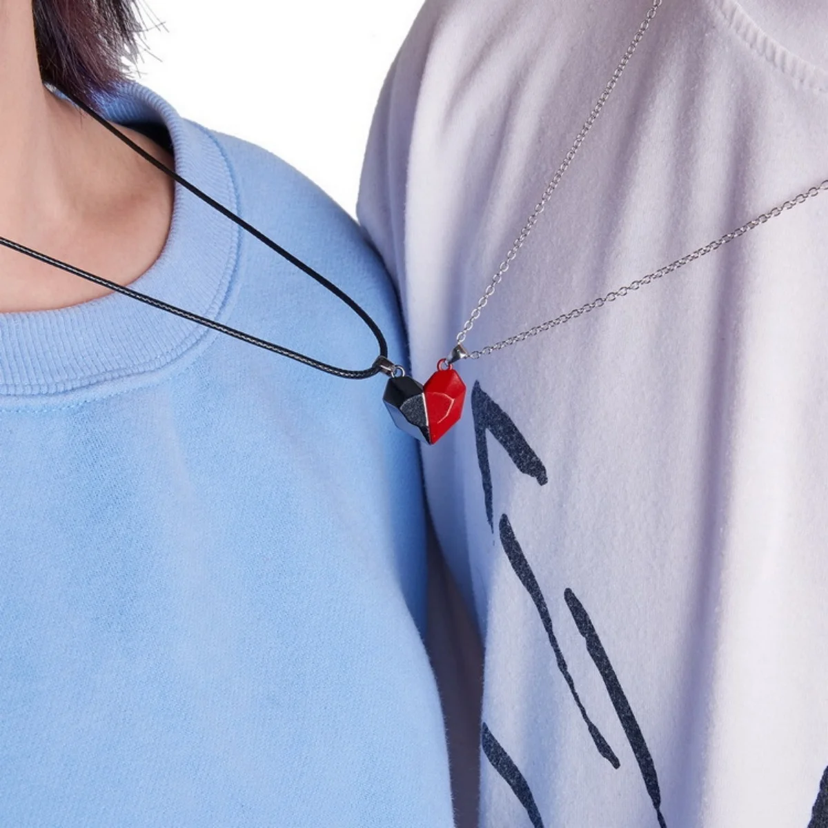 2Pcs Magnetic Heart Couple Necklace For Women Valentine\'s Day Sweater Chain For Best Friend Lovers Wedding Party Gift Jewelry