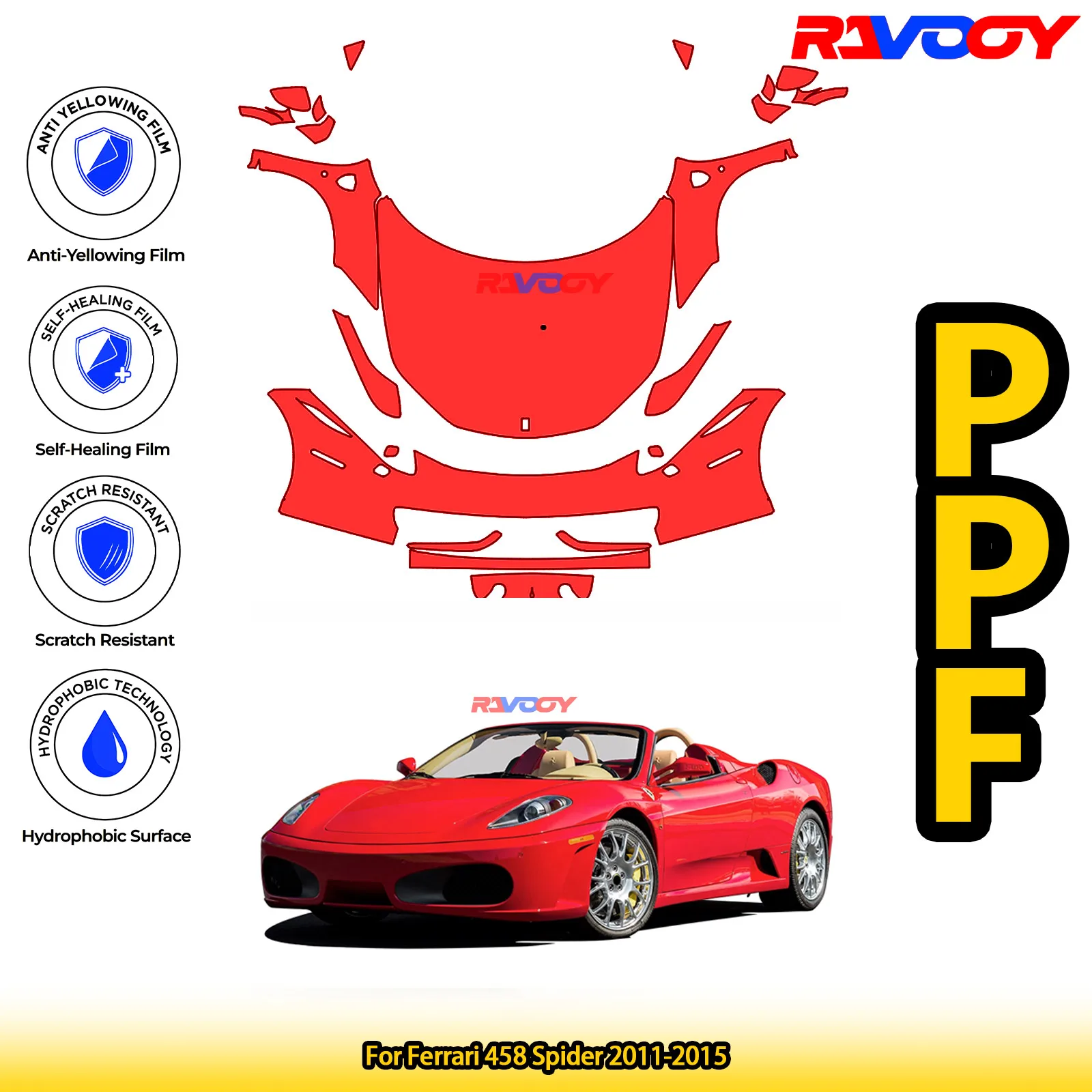 Para Ferrari 458 Spider 2011-2015 Kit PPF frontal precortado negro mate brillante película protectora de pintura
